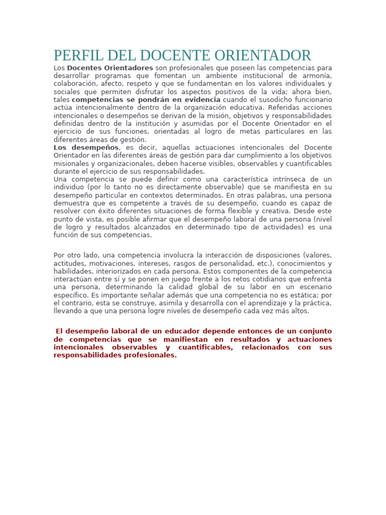 Perfil y Funciones del Docente Orientador | PDF | Maestros | Enseñando