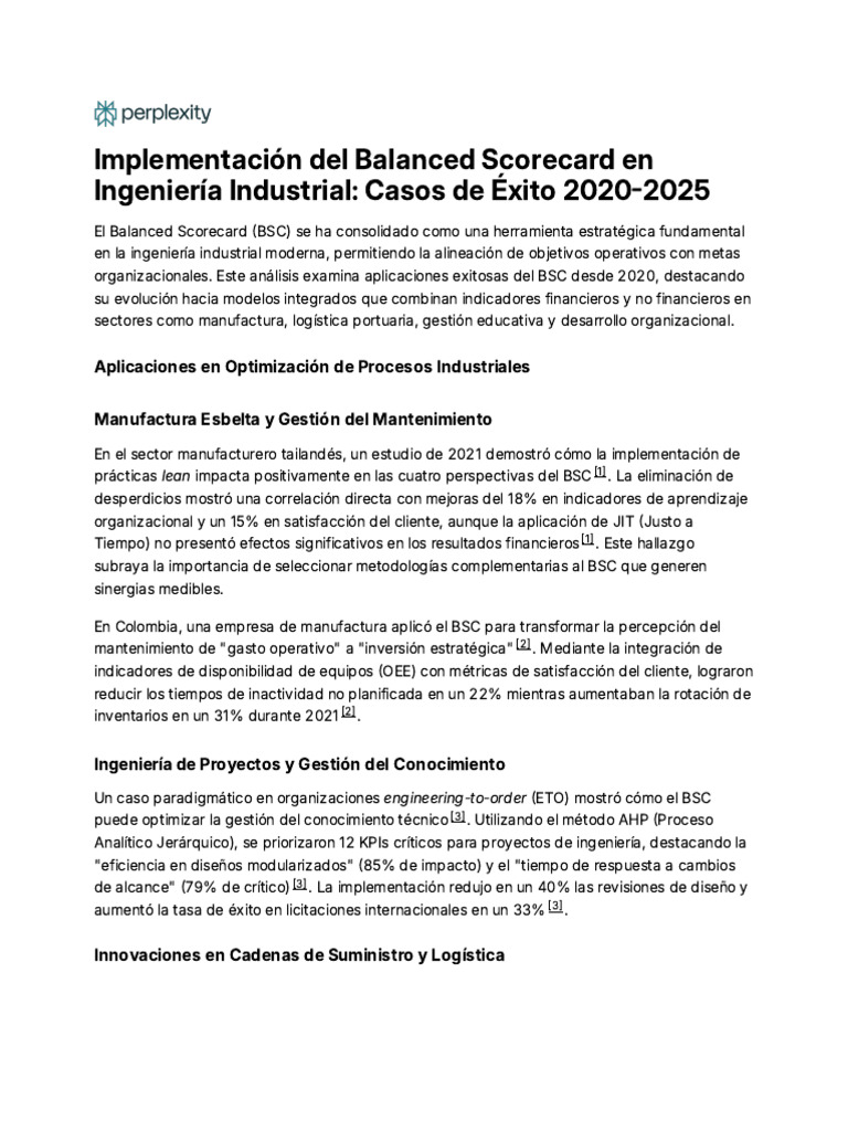 Casos de Éxito del Balanced Scorecard | PDF | Logística | Ingeniería ...