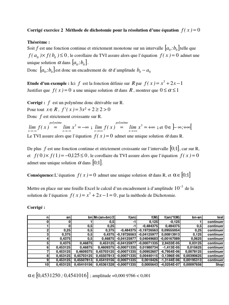 Corrige de L Exercice Sur La Dichotomie | PDF | Fonction monotone ...