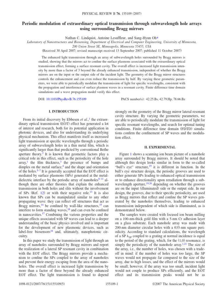 Enhanced Light Transmission via Bragg Mirrors | PDF | Mirror | Wavelength