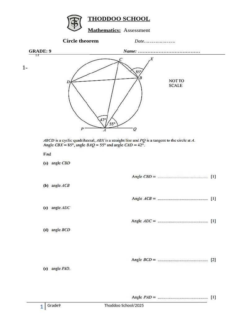 Grade 9 Circle Theorem Assessment | PDF