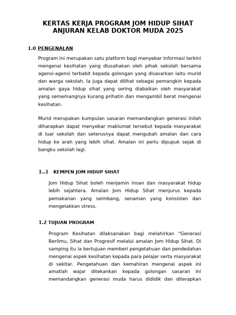 Kertas Kerja Program Jom Hidup Sihat | PDF