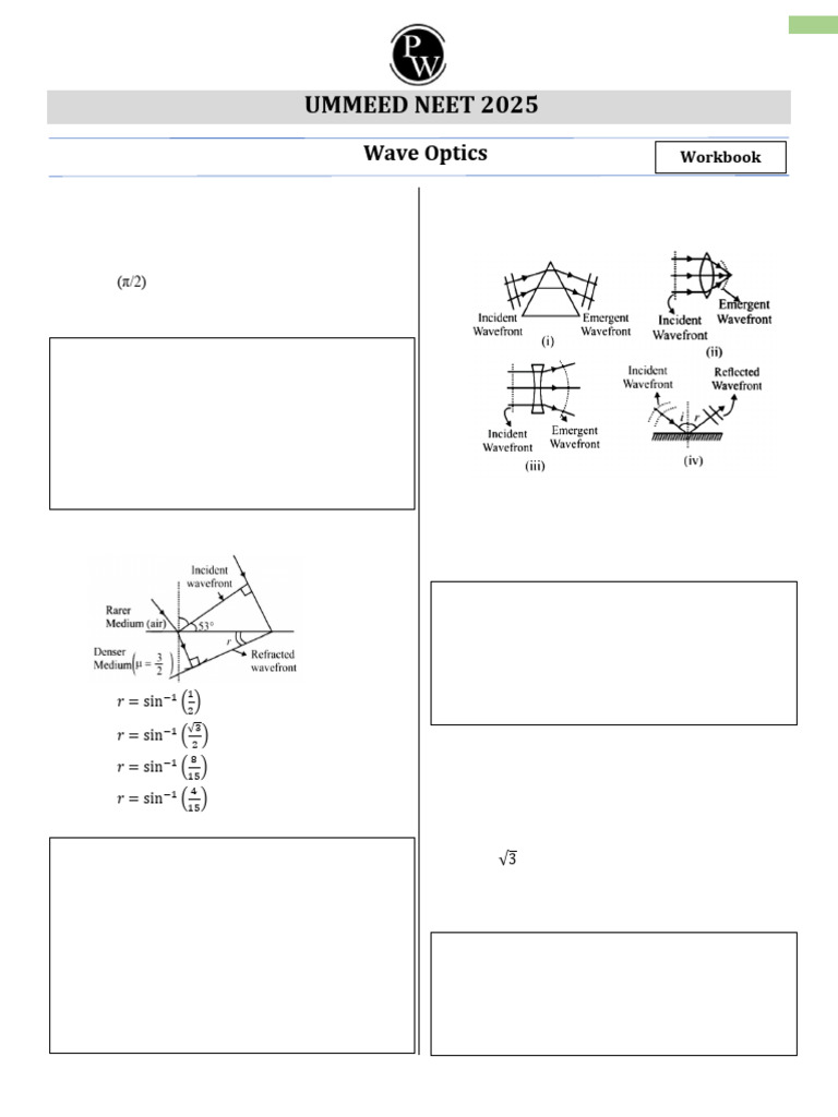 Wave Optics NEET 2025 Workbook | PDF | Wavelength | Electrodynamics