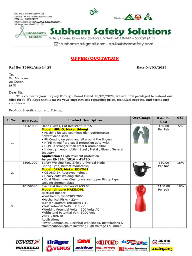 Safety Equipment Quotation Offer | PDF | Pallet | Welding