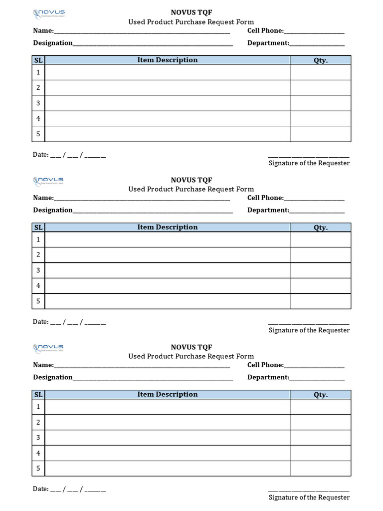 Used Product Purchase Request Form | PDF