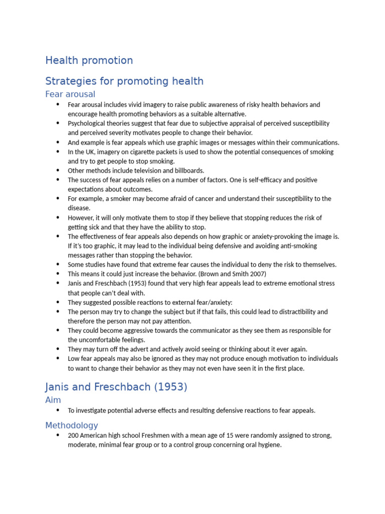 Effective Health Promotion Strategies | PDF | Positive Psychology | Fear