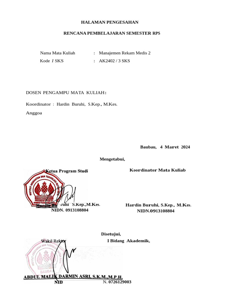 Halaman Pengesahan RPS | PDF