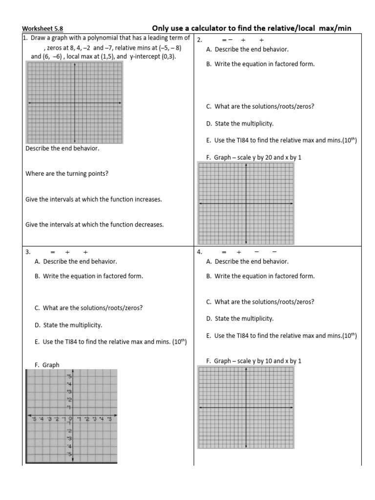 5.8 - Worksheet 5.8 | PDF | Factorization | Zero Of A Function
