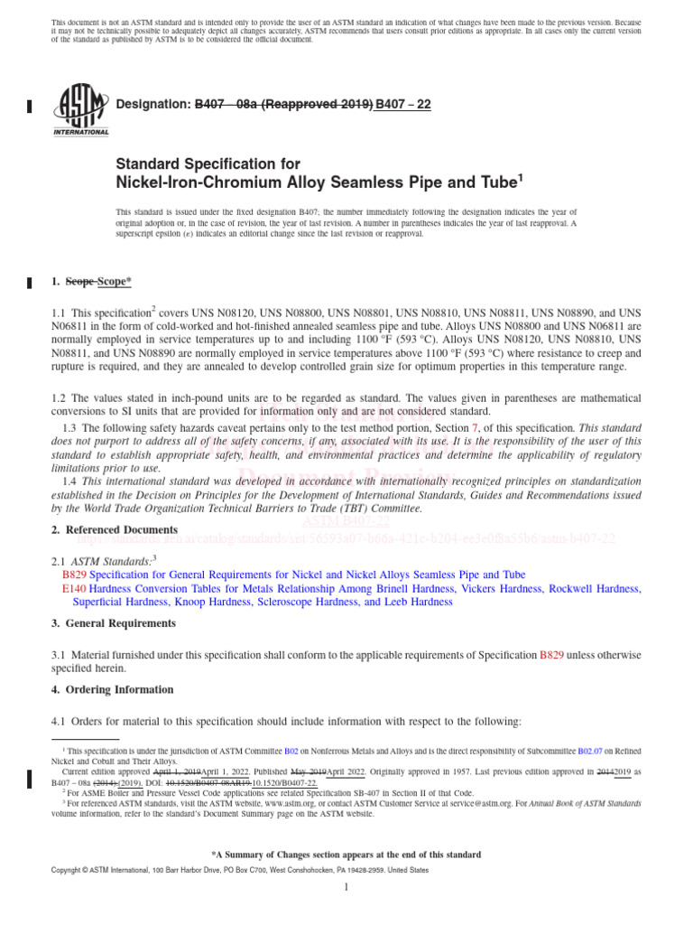 ASTM B407 Standard for Alloy Tubes | PDF | Pipe (Fluid Conveyance ...