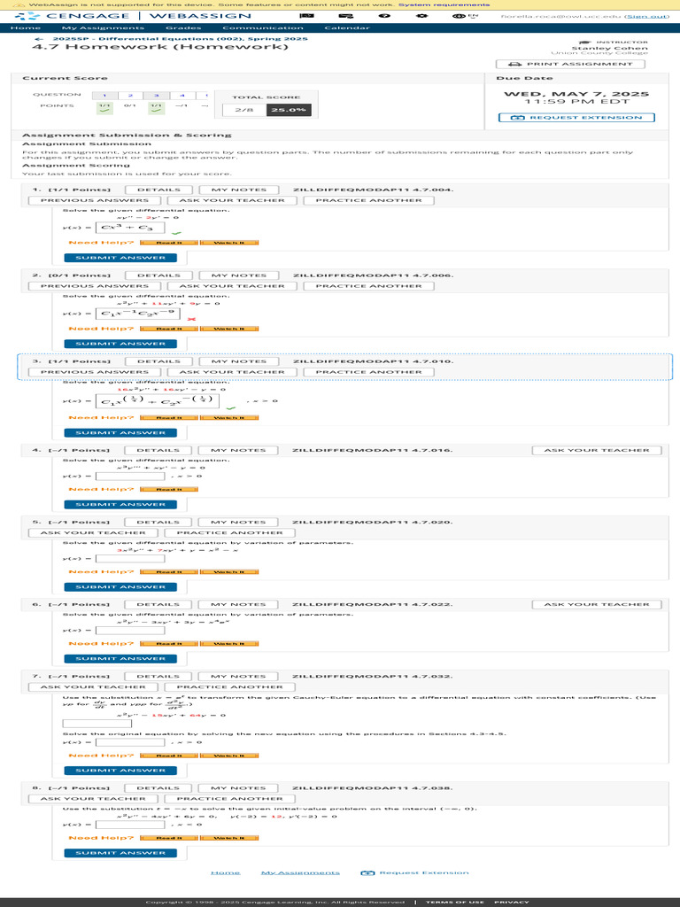 4.7 Homework - 2025SP - Differential Equations (002), Spring 2025 ...
