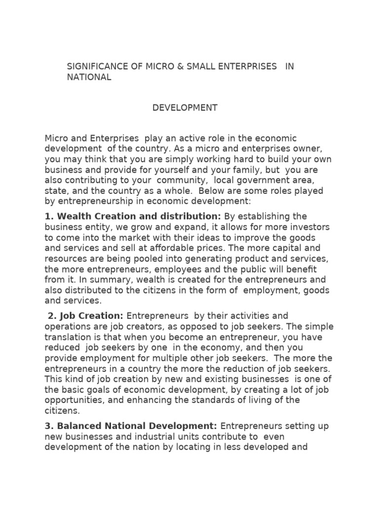Significance of Micro and Small Enterprises in National Development ...