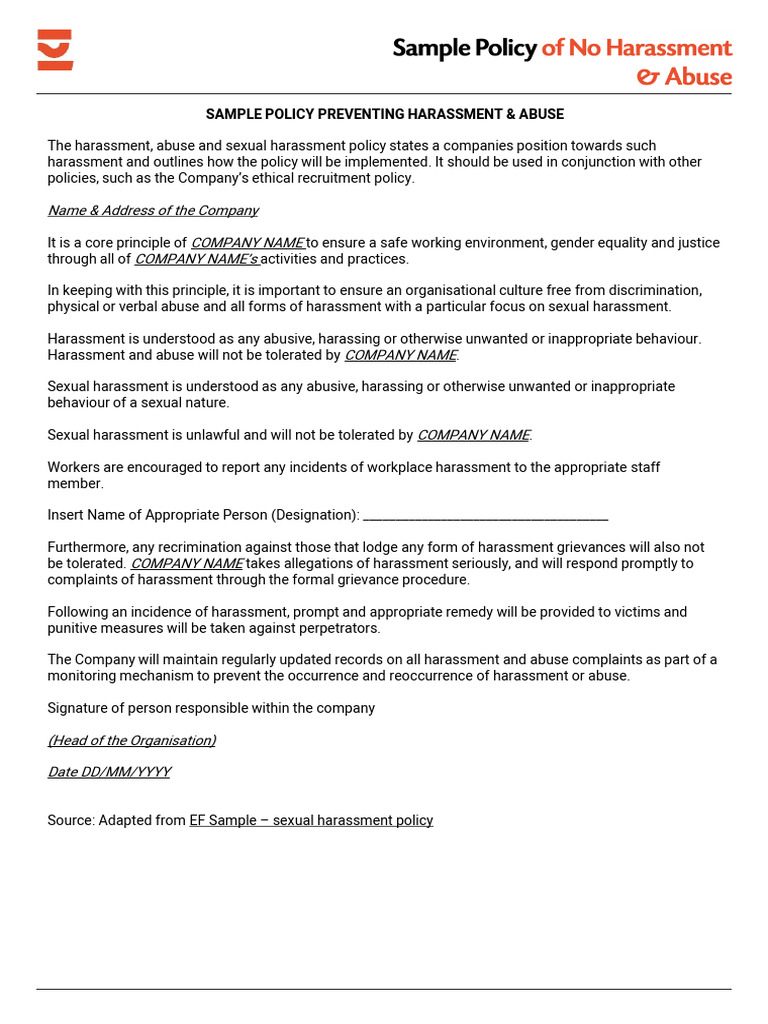 Harassment and Abuse Prevention Policy | PDF | Harassment | Sexual ...