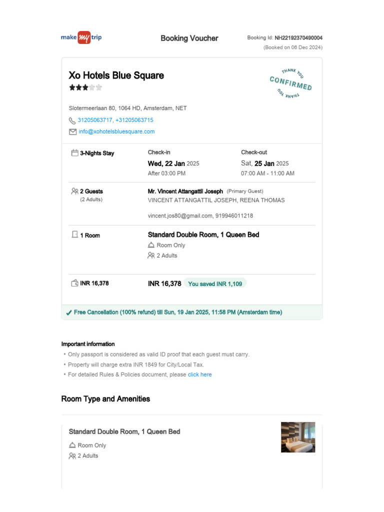 Hotel Booking Confirmation for Visa | PDF | Credit Card