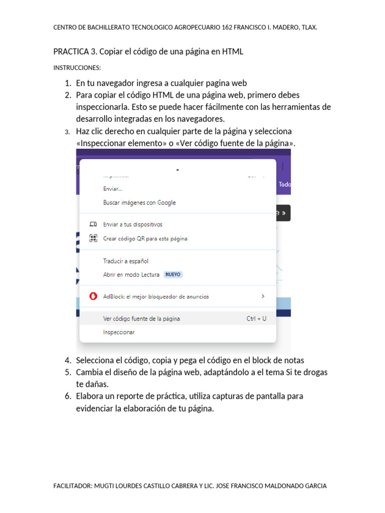 Practica 3. Copiar El Codigo de HTML | PDF