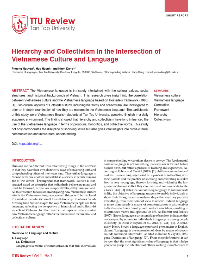 Vietnamese Language and Cultural Hierarchy | PDF