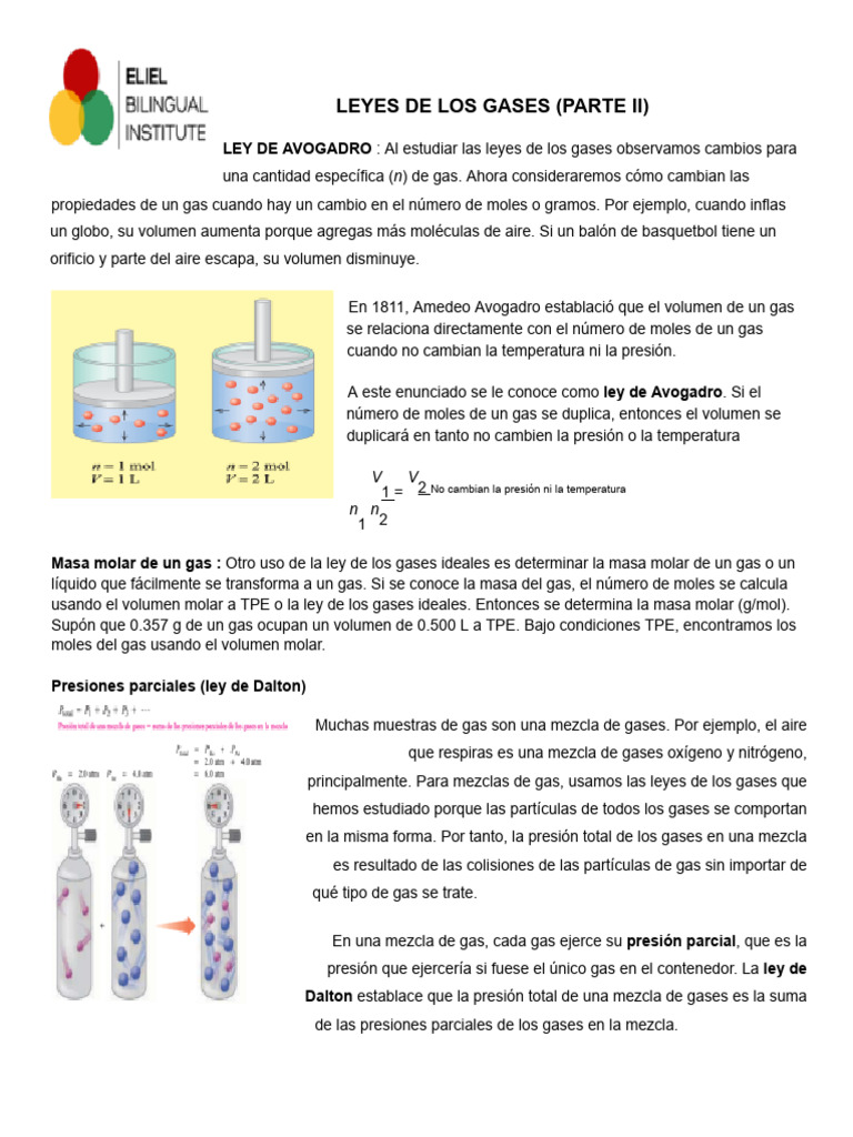 Leyes de Gases: Avogadro y Dalton | PDF | Gases | Mole (Unidad)