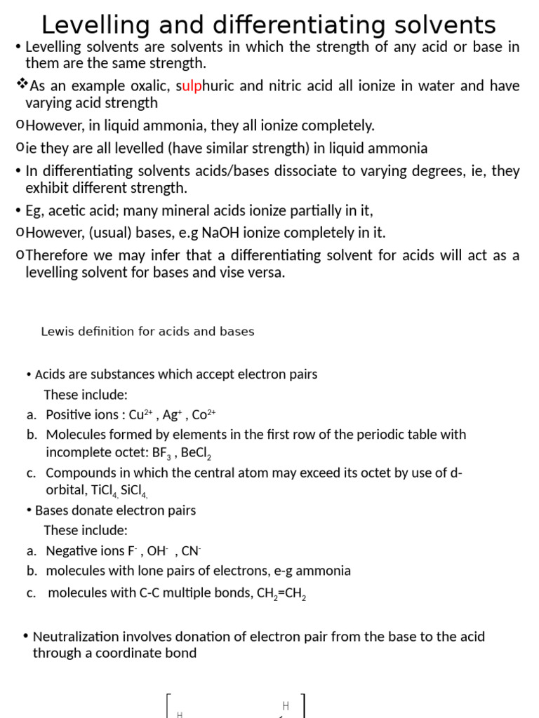 Understanding Levelling and Differentiating Solvents | PDF | Redox | Acid