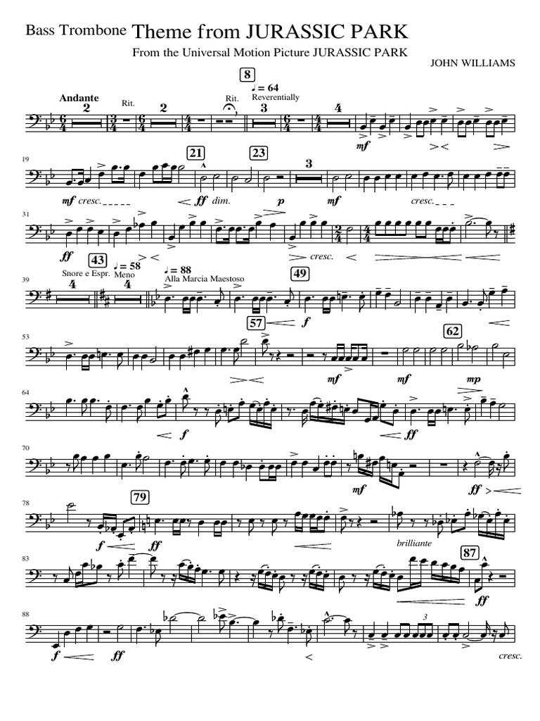 Jurassic Park Theme for Bass Trombone | PDF