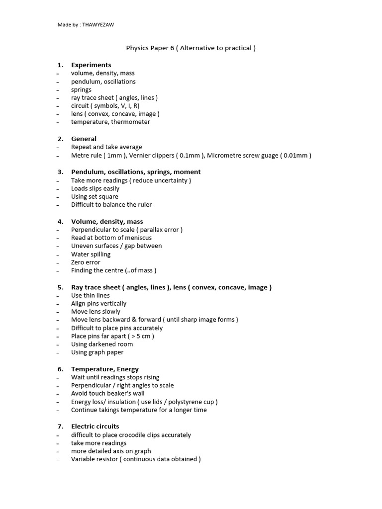 Physics P6 Notes Pdf Temperature Resistor