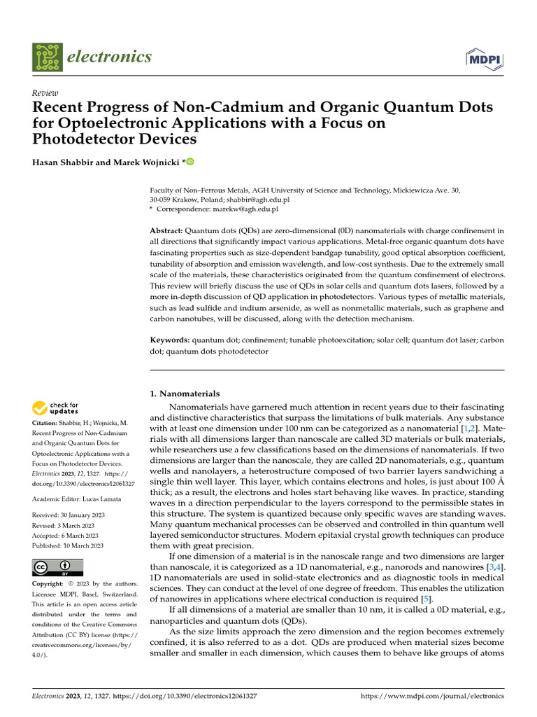 Non-Cadmium Quantum Dots in Photodetectors | PDF | Solar Cell | Band Gap