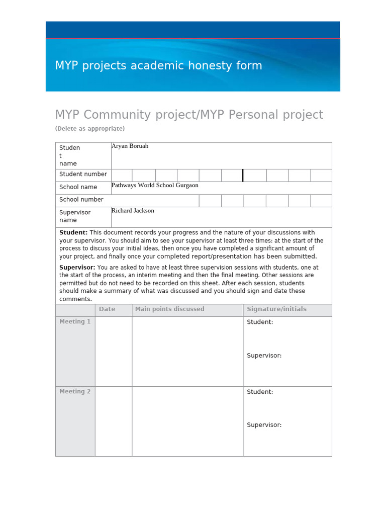 MYP Academic Honesty Form | PDF