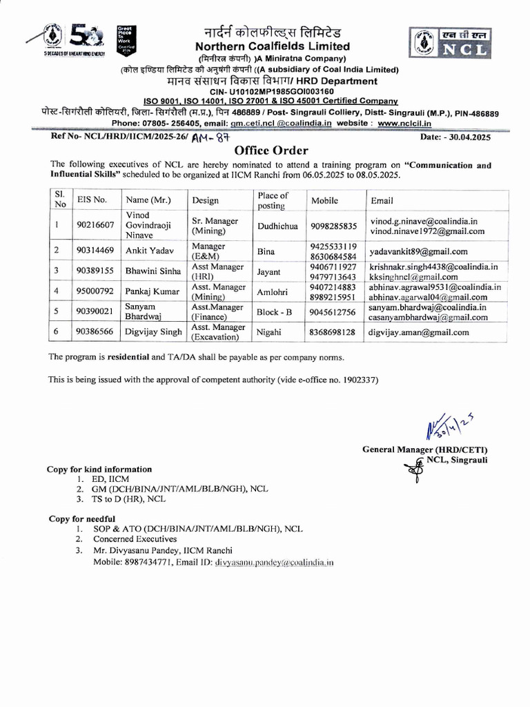 NCL Training Program Nomination Notice | PDF | Coal Mining | Coal