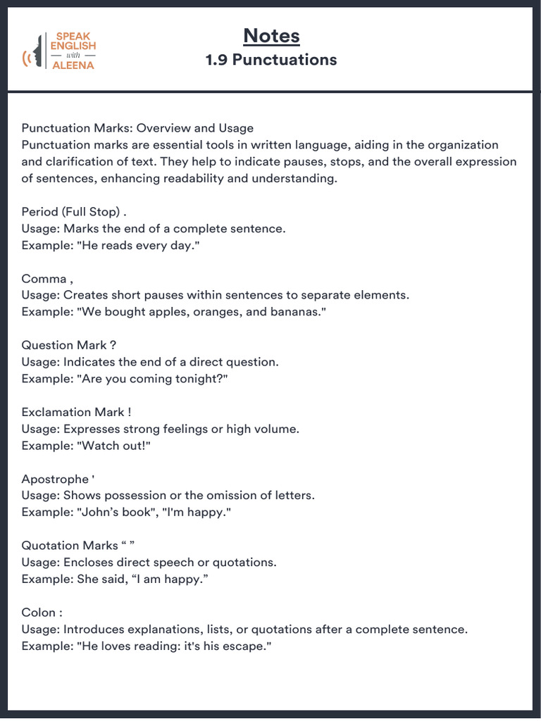 Punctuation Marks: Usage Guide | PDF