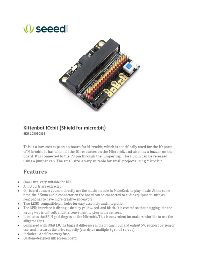 Features: Kittenbot IO:bit (Shield For Micro:bit) | PDF | Power Supply ...