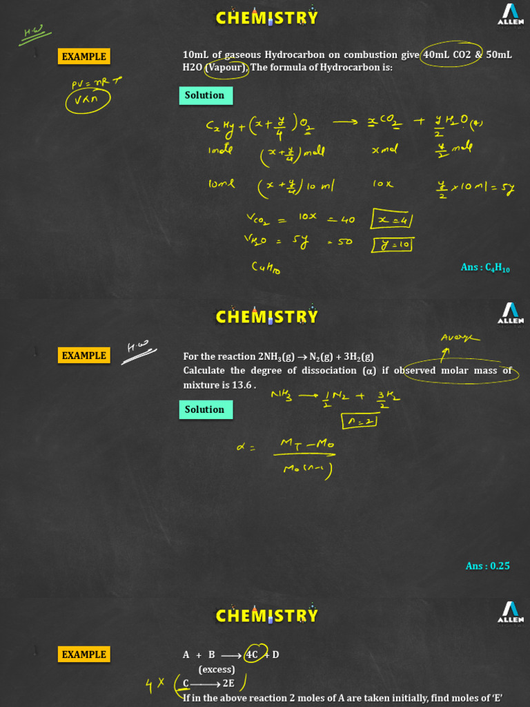 Example: 10mL of Gaseous Hydrocarbon On Combustion Give 40mL CO2 & 50mL ...