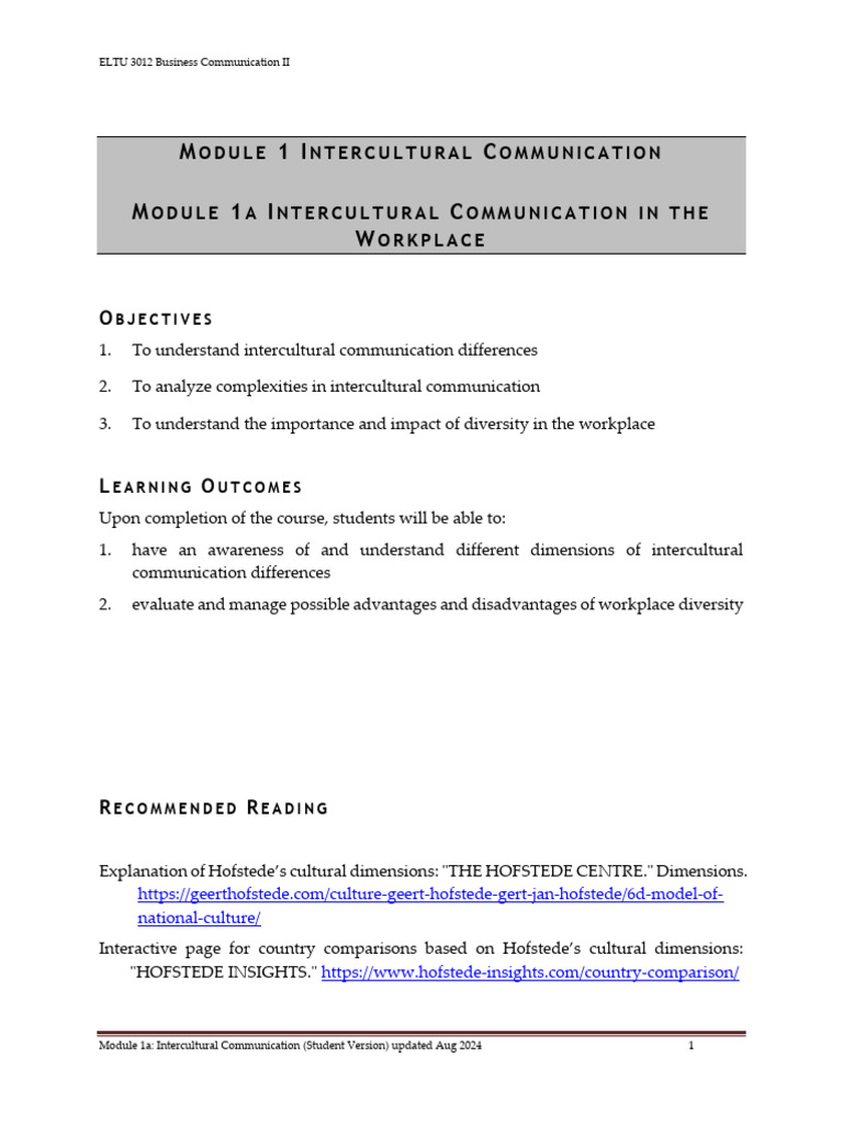 M1a Intercultural Communication in The Workplace (Student Version ...