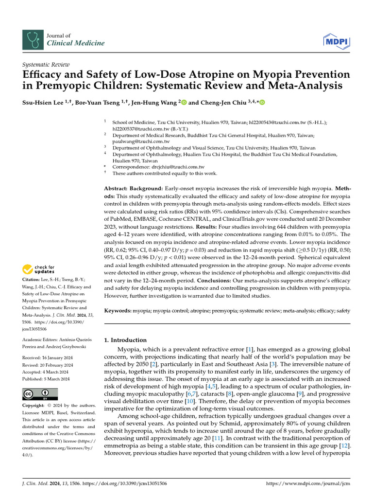 Efficacy of Low-Dose Atropine for Myopia | PDF | Meta Analysis | Medicine