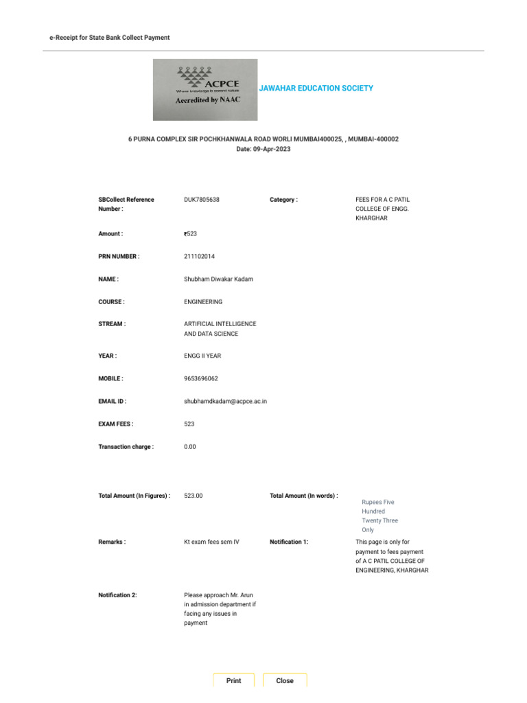 kt exam form fees | PDF | Payments