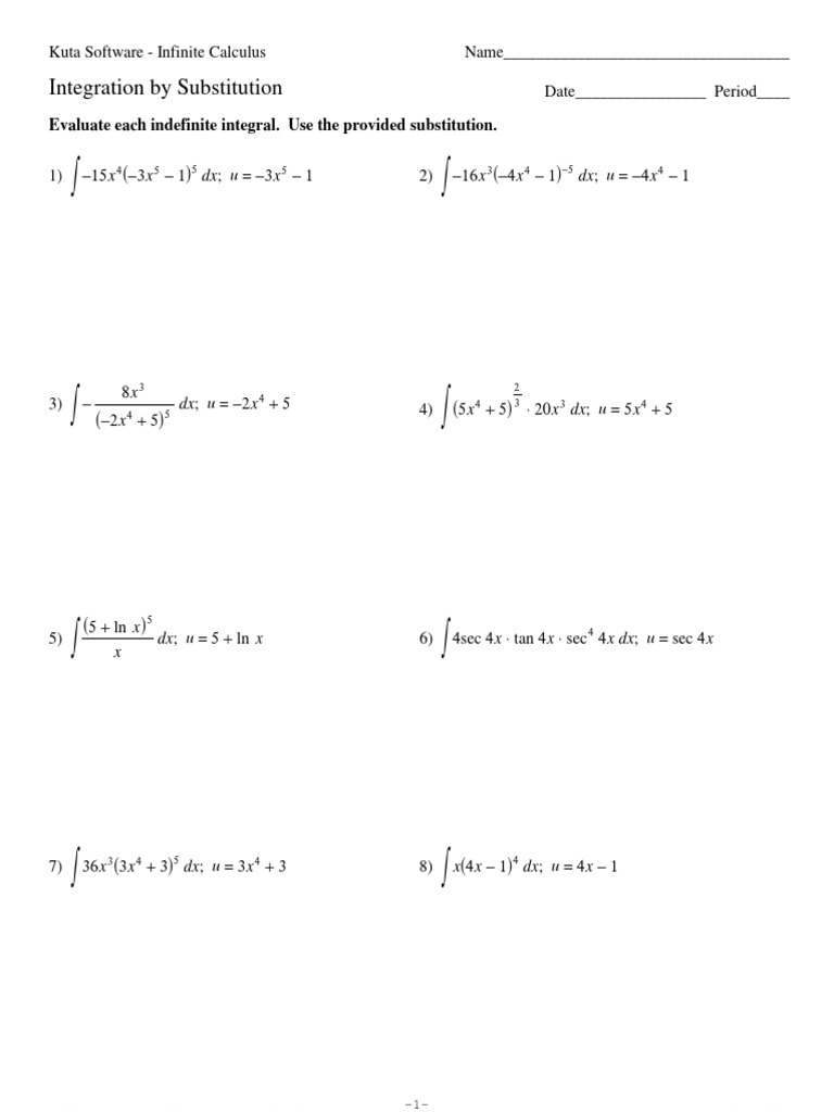 Integration by Substitution Worksheet | PDF | Mathematical Concepts ...