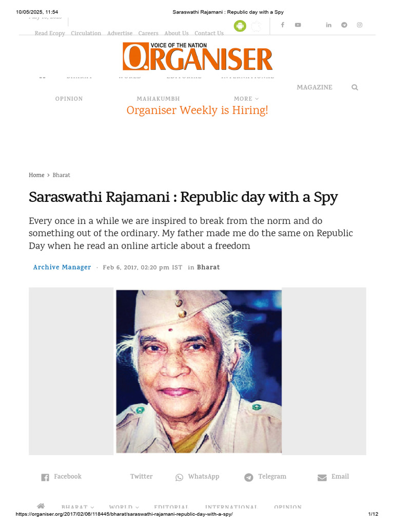 Saraswathi Rajamani: A Spy's Legacy | PDF