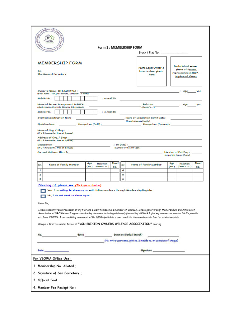 Form 1 - Membership Application | PDF