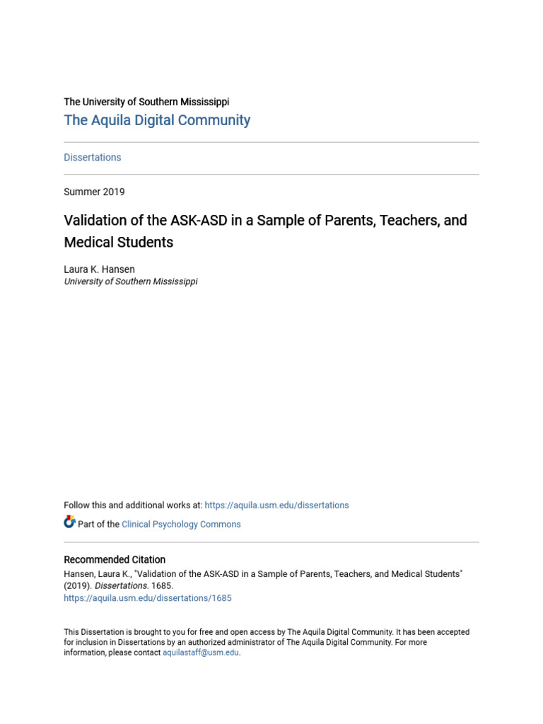 Validation of ASK-ASD in Diverse Groups | PDF | Autism | Mental Disorder