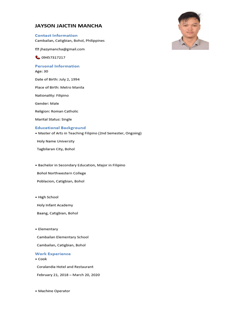 Jayson Jaictin Mancha Resume | PDF