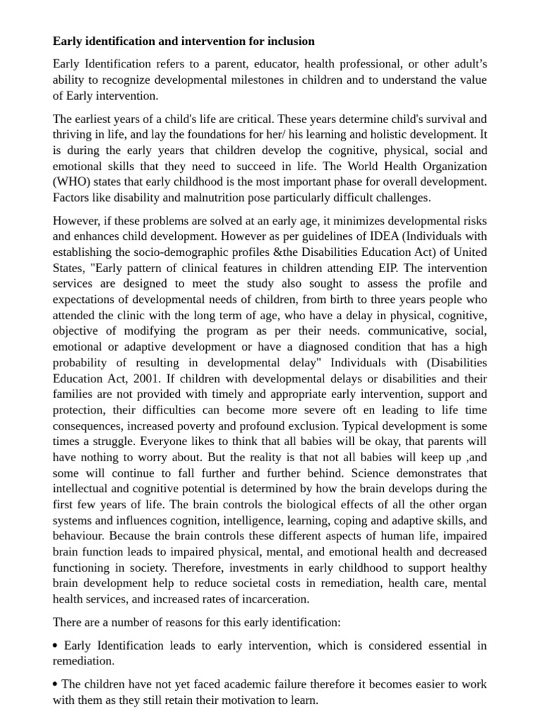 Early Intervention for Child Development | PDF | Child Development ...