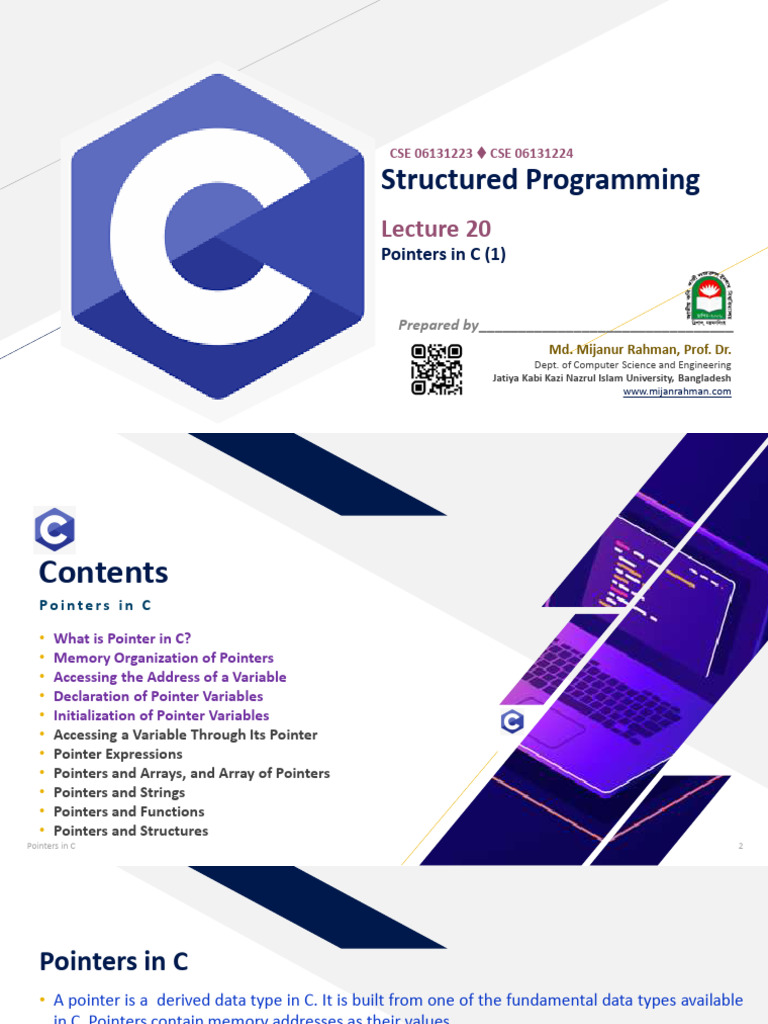 Lecture SP20 Pointers in C 1 | PDF | Pointer (Computer Programming ...