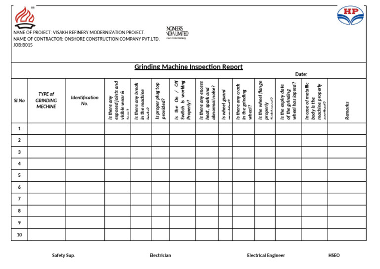 Grinding Machine Inspection Checklist | PDF | Electrical Wiring ...