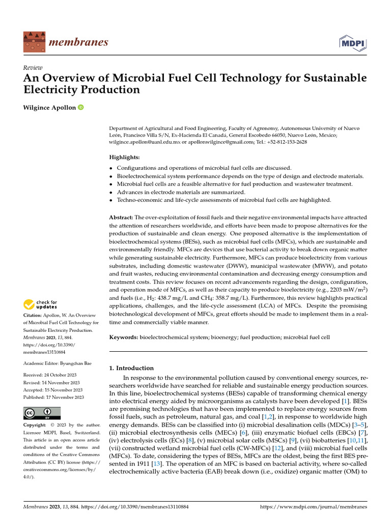 Microbial Fuel Cells: A Review | PDF | Electrode | Anode