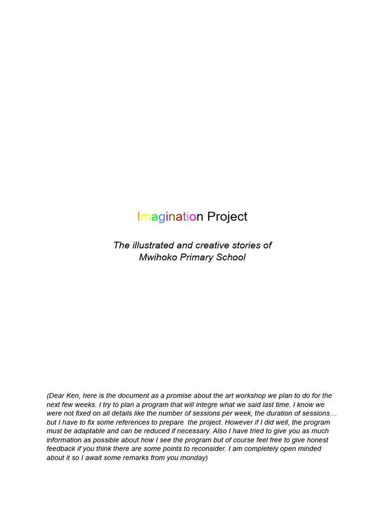 Mwihoko School Art Workshop Program | PDF | Imagination | Cognition
