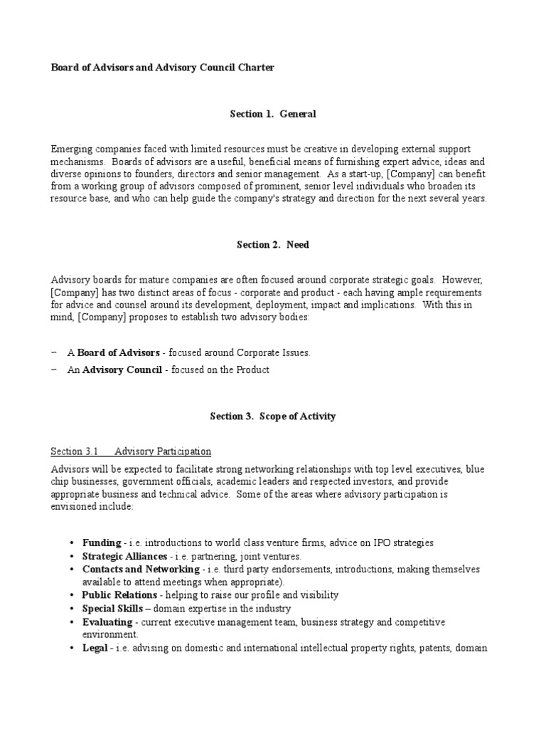 Board Of Advisory Council Charter Pdf Board Of Directors Venture
