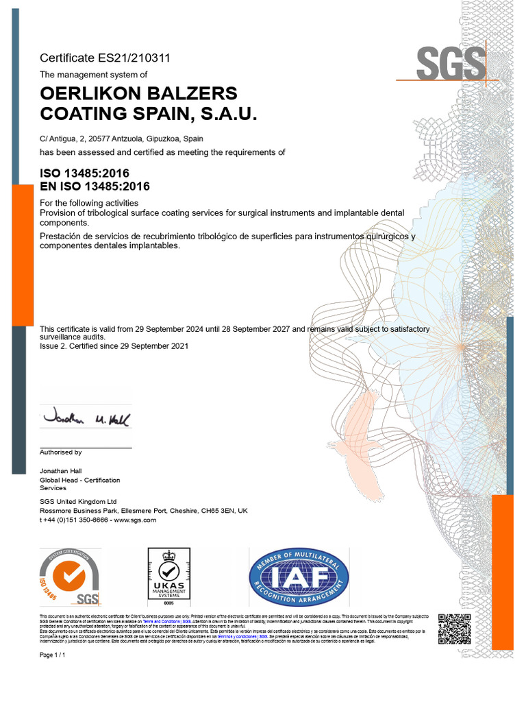 Certificate ISO 13485 Antzuola ES | PDF