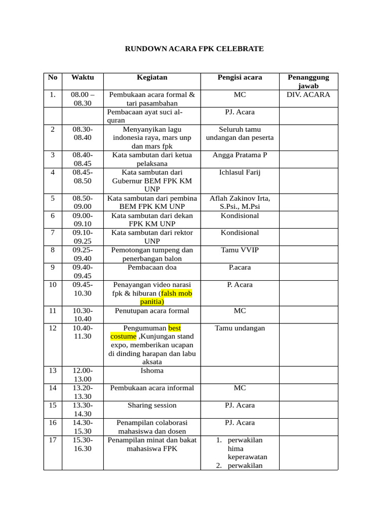 RUNDOWN FPK CELEBRATE[1] | PDF