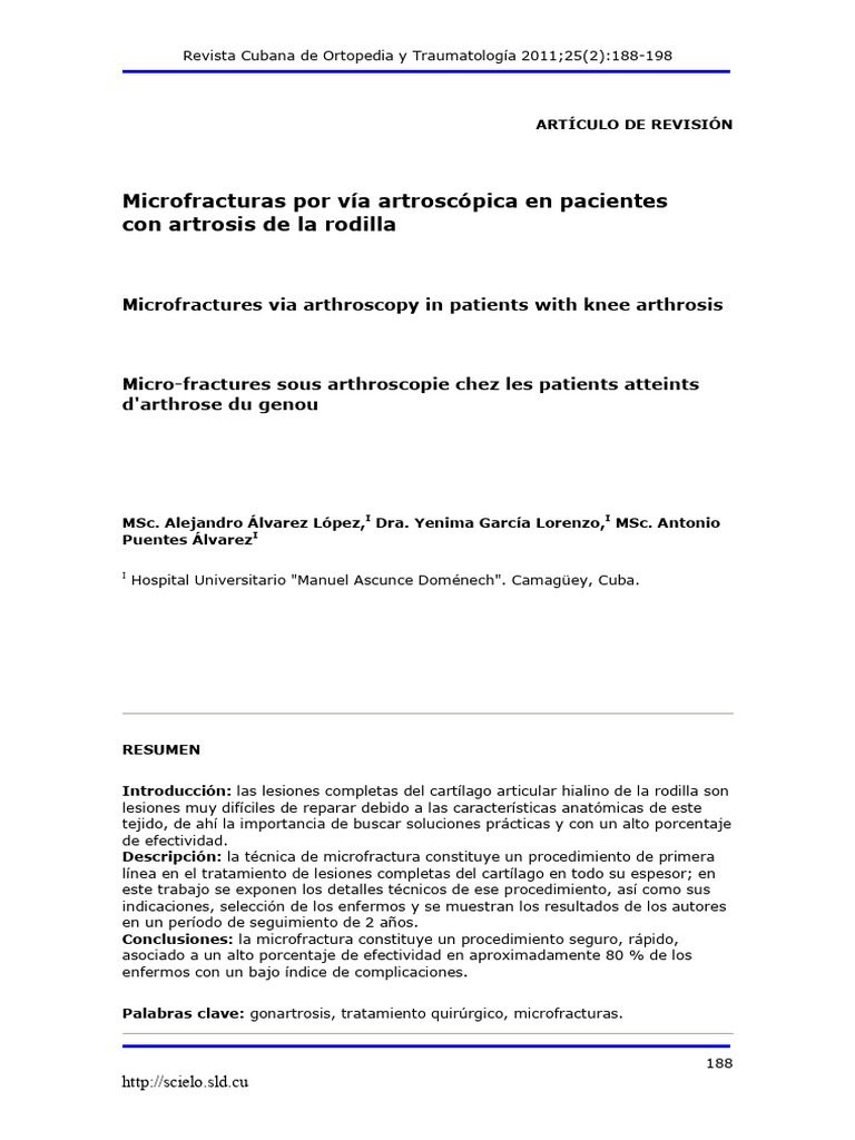 Microfracturas Rodilla Cartilago Articular | PDF | La matriz ...