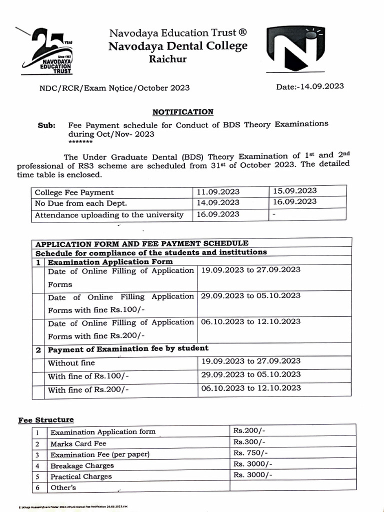 BOS Exam Fee Payment Schedule 2023 | PDF