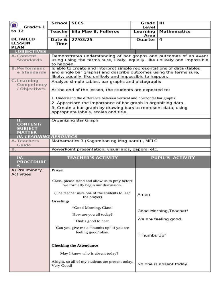 Teaching Bar Graphs in Grade 3 Math | PDF | Chart | Cartesian ...