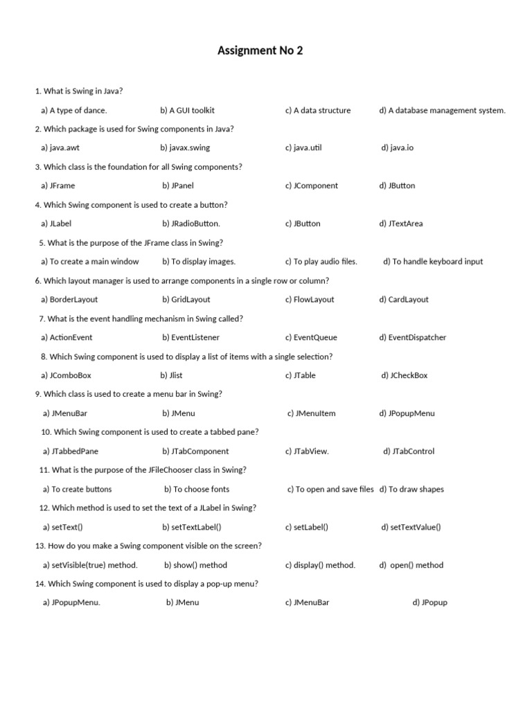 Java Swing Fundamentals: Chapter 2 Quiz | PDF | Software Engineering ...