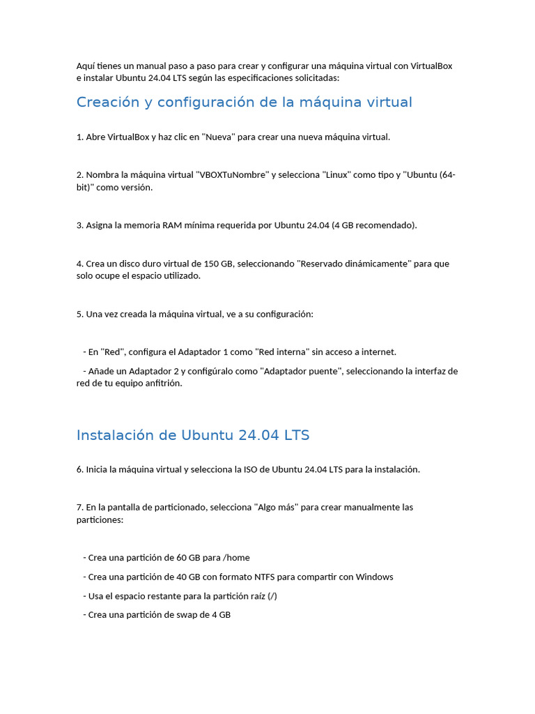 Instalar Ubuntu 24.04 en VirtualBox | PDF